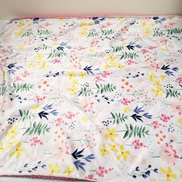 Cloud Island Floral Pink Baby Blanket Wildflowers 30x39 Sherpa - Picture 2 of 7
